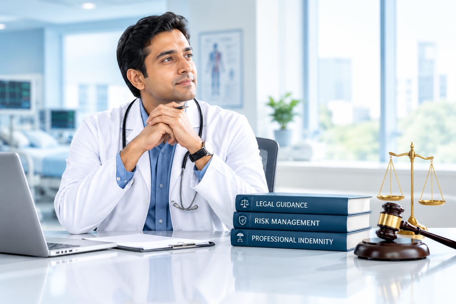 Doctor discussing legal and professional concerns